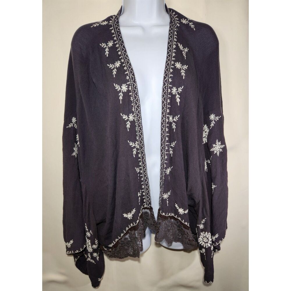 Free People Oversized XS Embroidered Kimono Open Front Duster Cardigan Boho
